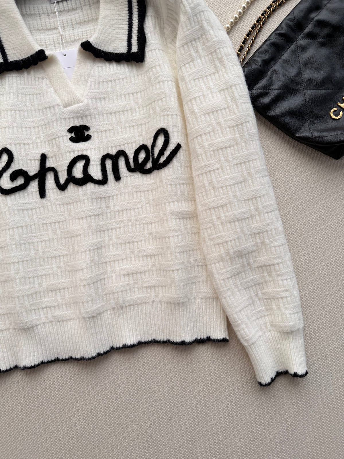 New Letter Embroidered Polo Knit Sweater