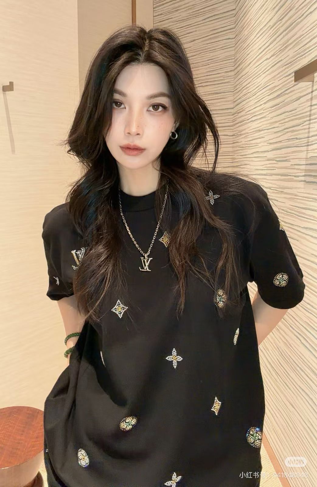 Summer New Letter Flower Hot Diamond Knitted Short Sleeve T-shirt