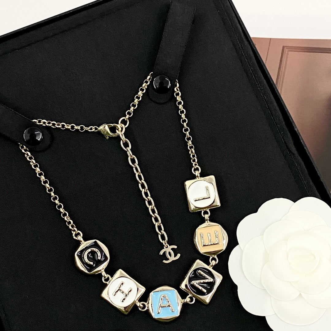 Multi colored enamel square necklace