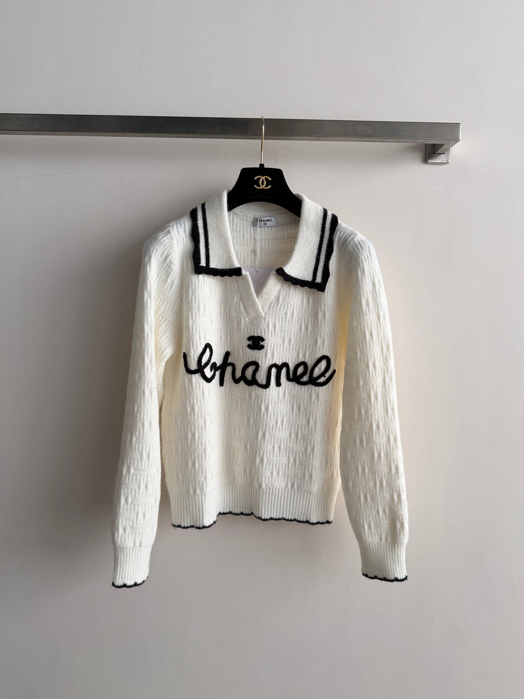 New Letter Embroidered Polo Knit Sweater