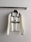 New Letter Embroidered Polo Knit Sweater