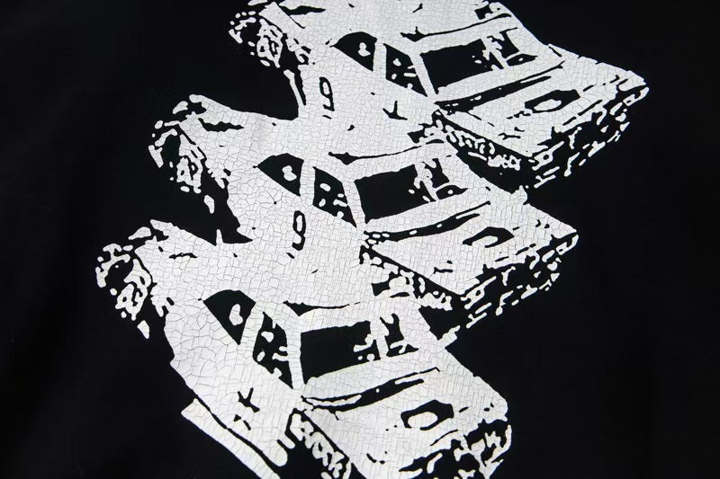 New cracked printed hooded sweatshirt
