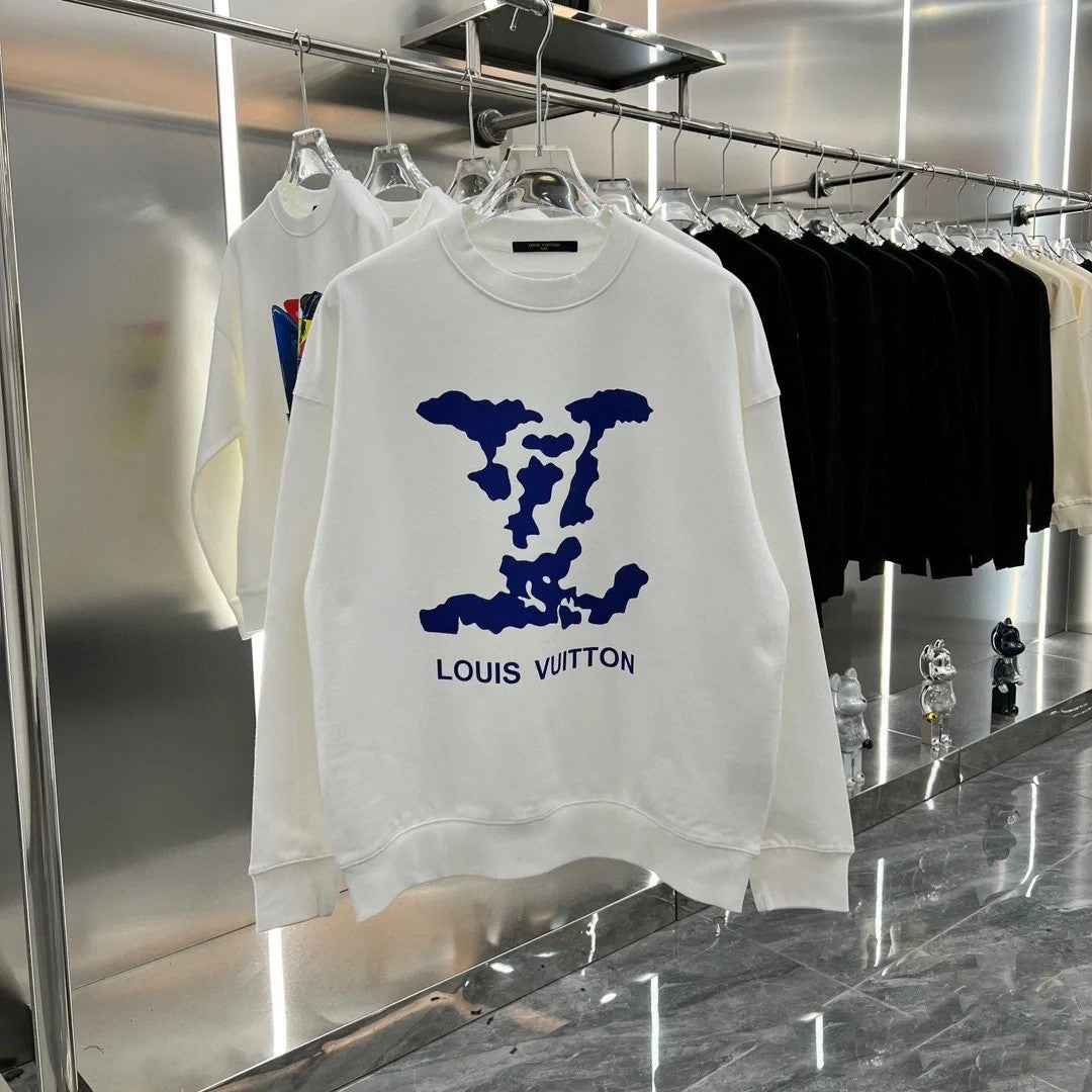 Spring and Autumn New Collection Chest Large Logo Blue Letter Printed Round Neck Hoodie