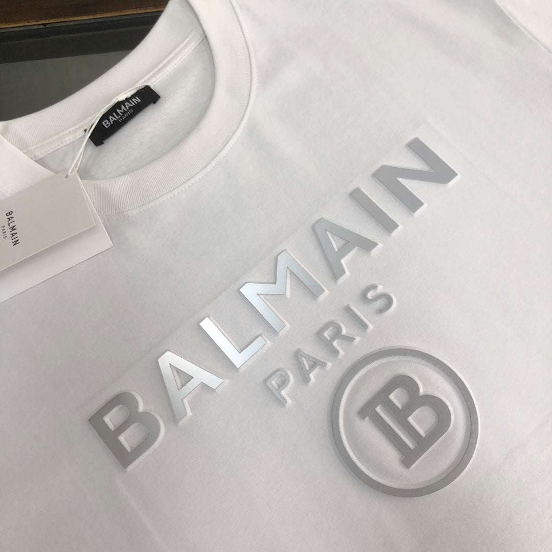 Adhesive printed letter round neck short sleeved T-shirt