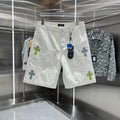 Spliced cross denim shorts