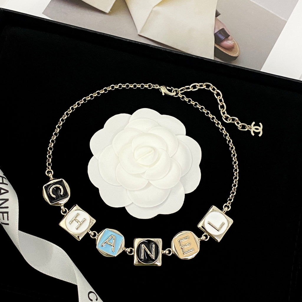 Multi colored enamel square necklace