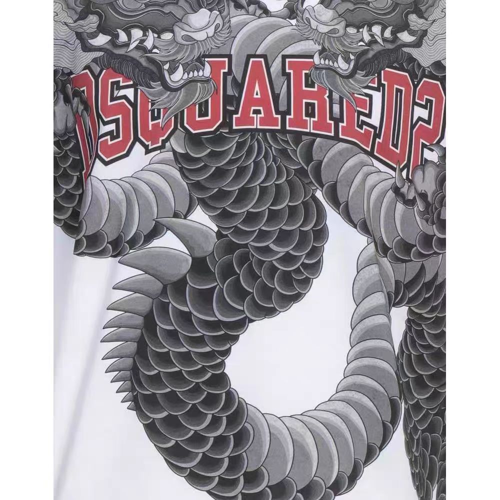 Letter dragon print round neck short sleeved shirt