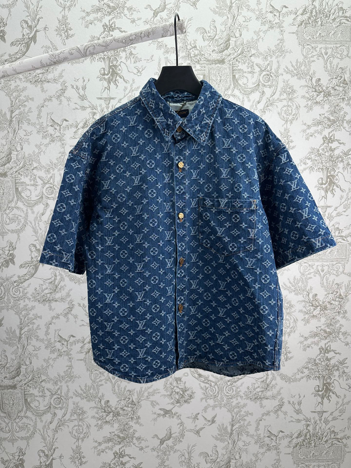 Spring and summer new collar jacquard short sleeved shirt