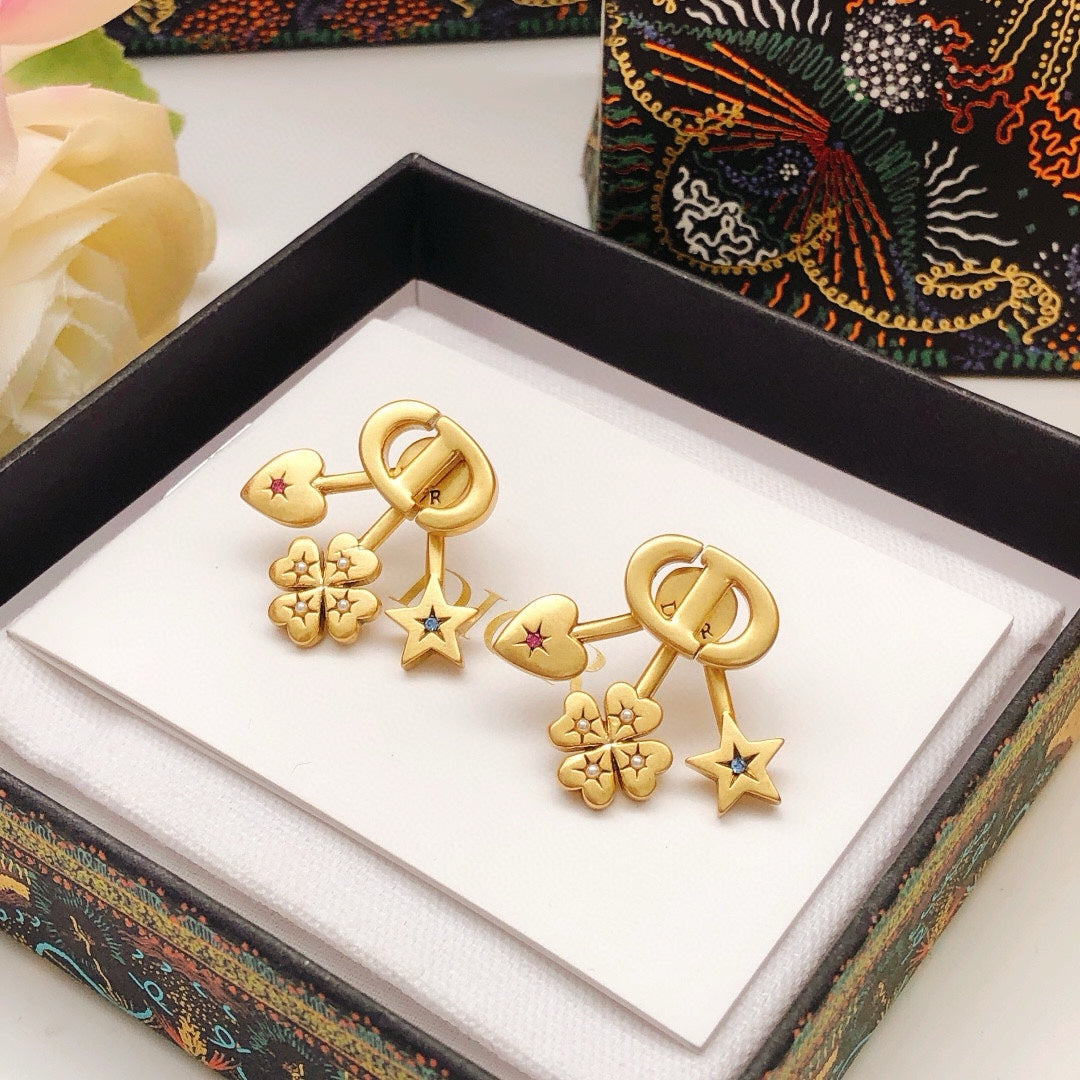 Four leaf clover heart star earrings
