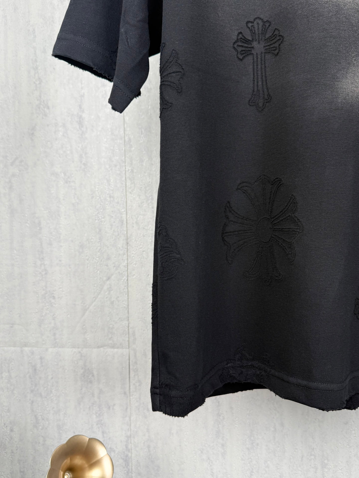 American style acid pickling, laser burning, flower pasting, fabric embroidery, couple casual short sleeved T-shirt
