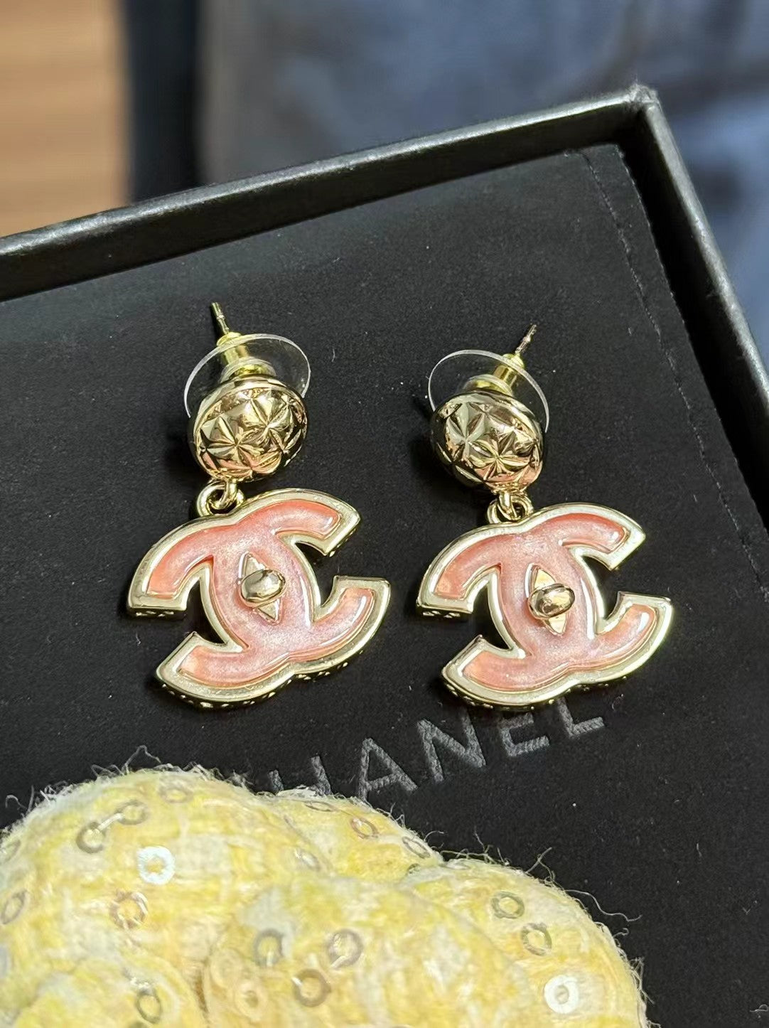 Pink enamel earrings