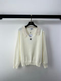 Lace neck V-neck knitted sweater