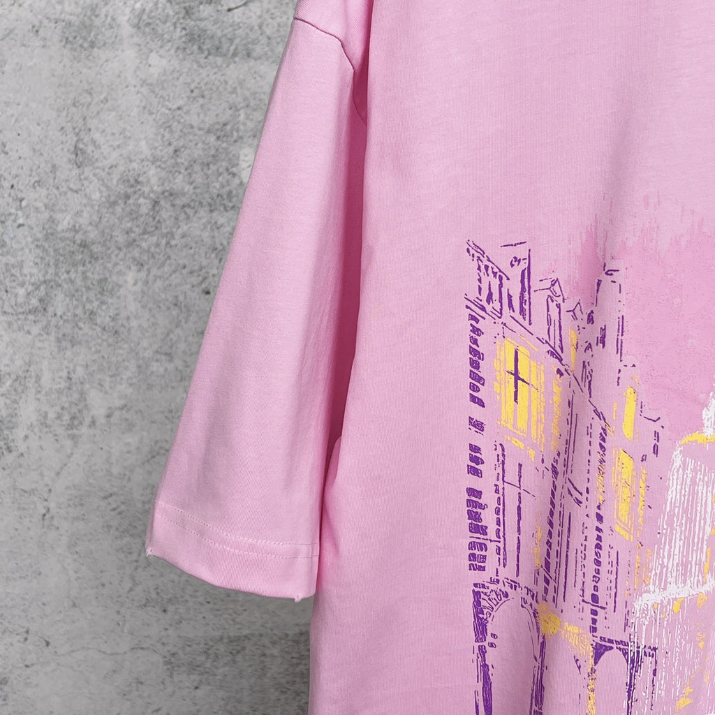 Imported direct spray printed short sleeved T-shirt