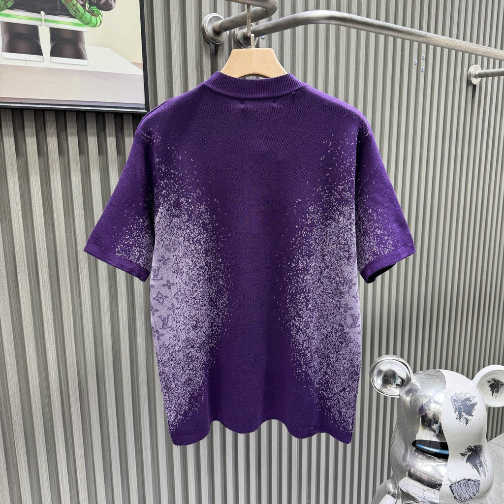 Letter dark jacquard gradient knitted shirt short sleeved