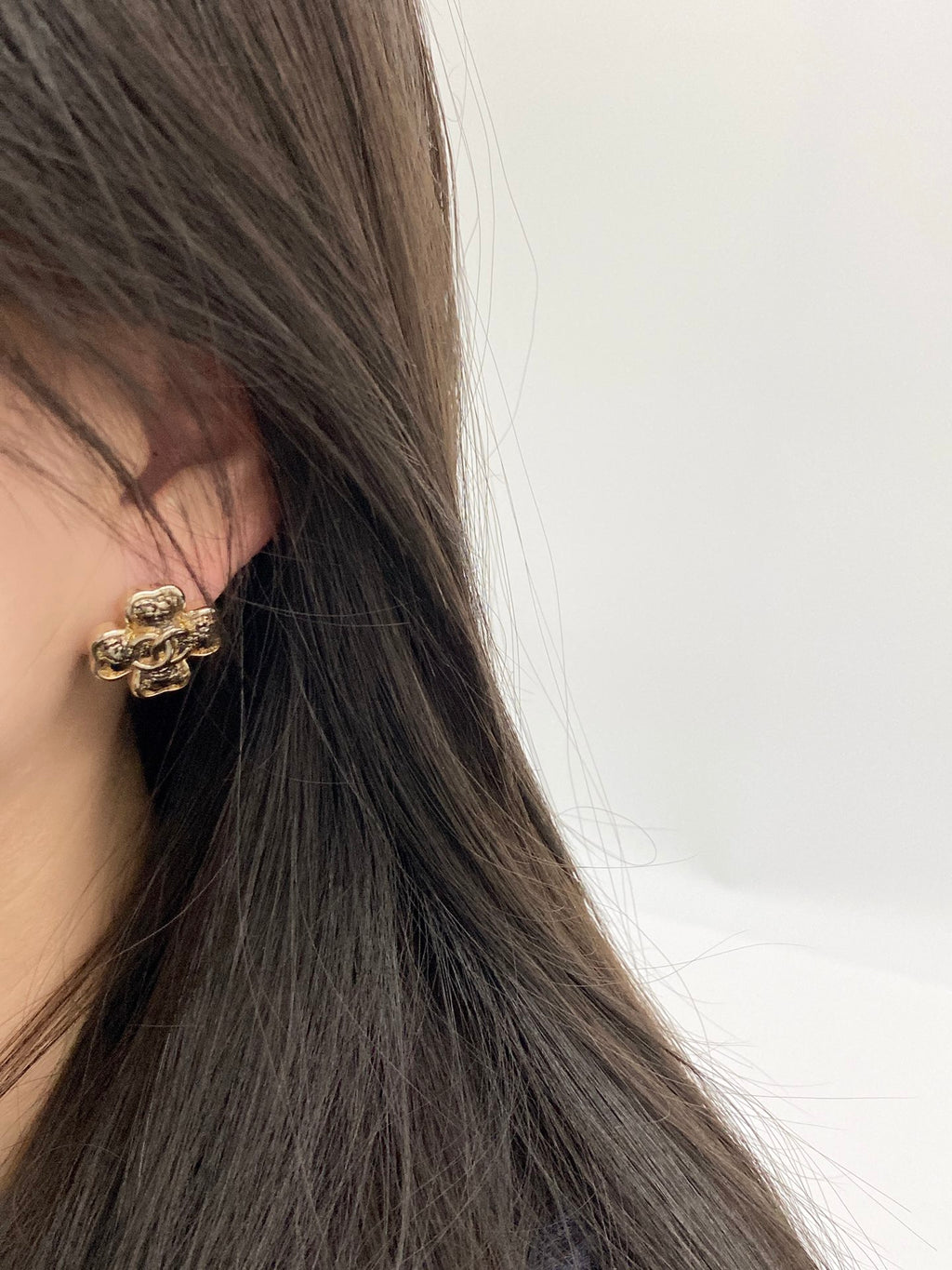 Black gold lace clover earrings