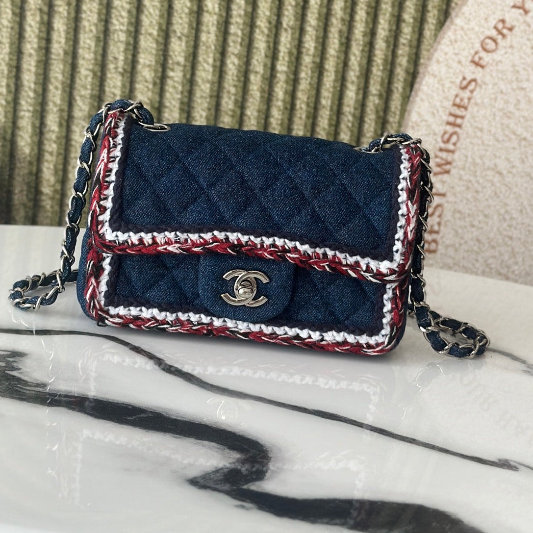 2026 Mini Flap Bag Tweed Denim Leather