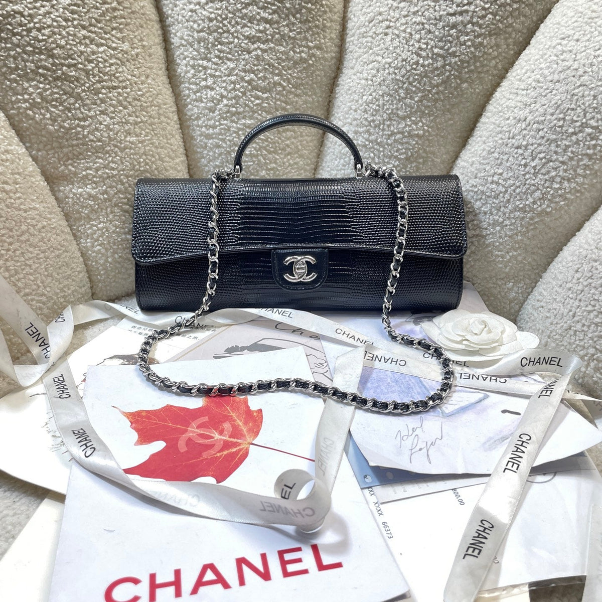 2026 Lizard-Embossed Top Handle Bag 25cm Leather