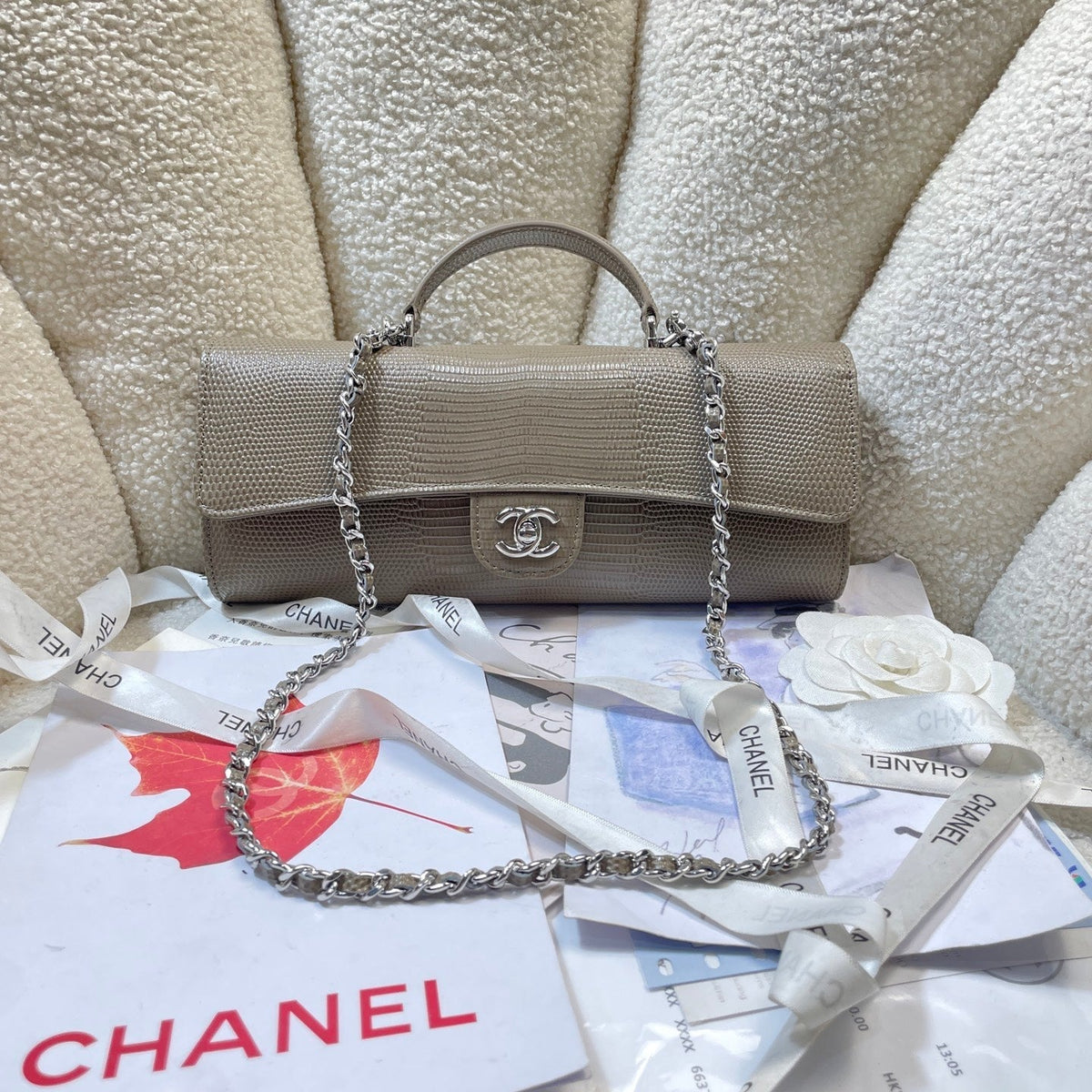 2026 Lizard-Embossed Top Handle Bag 25cm Leather