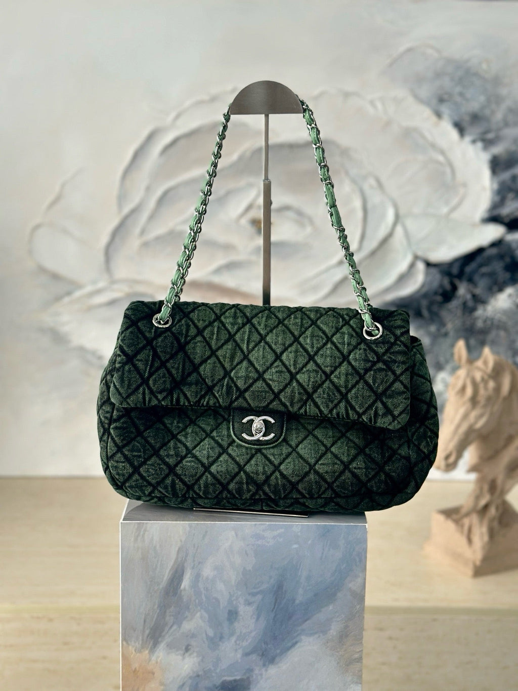 2026 Quilted Denimpressions Flap Bag Denim Leather