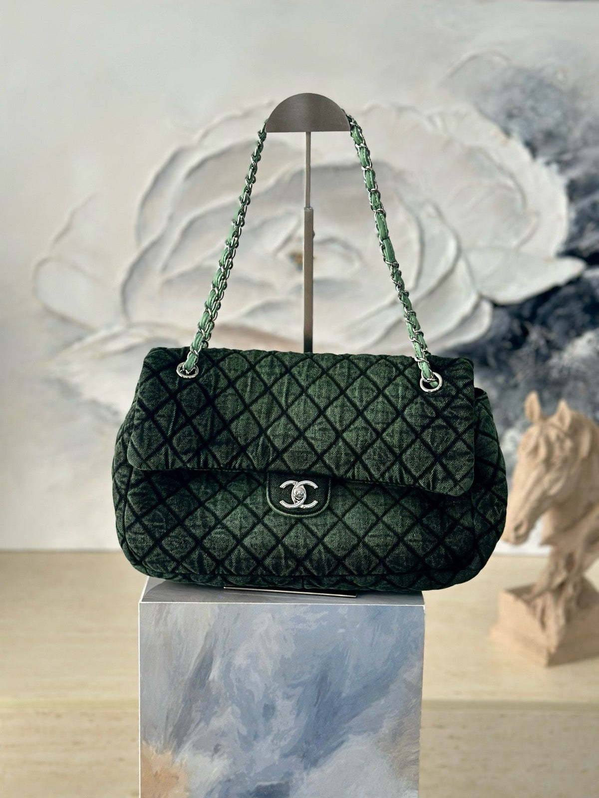 2026 Quilted Denimpressions Flap Bag Denim Leather