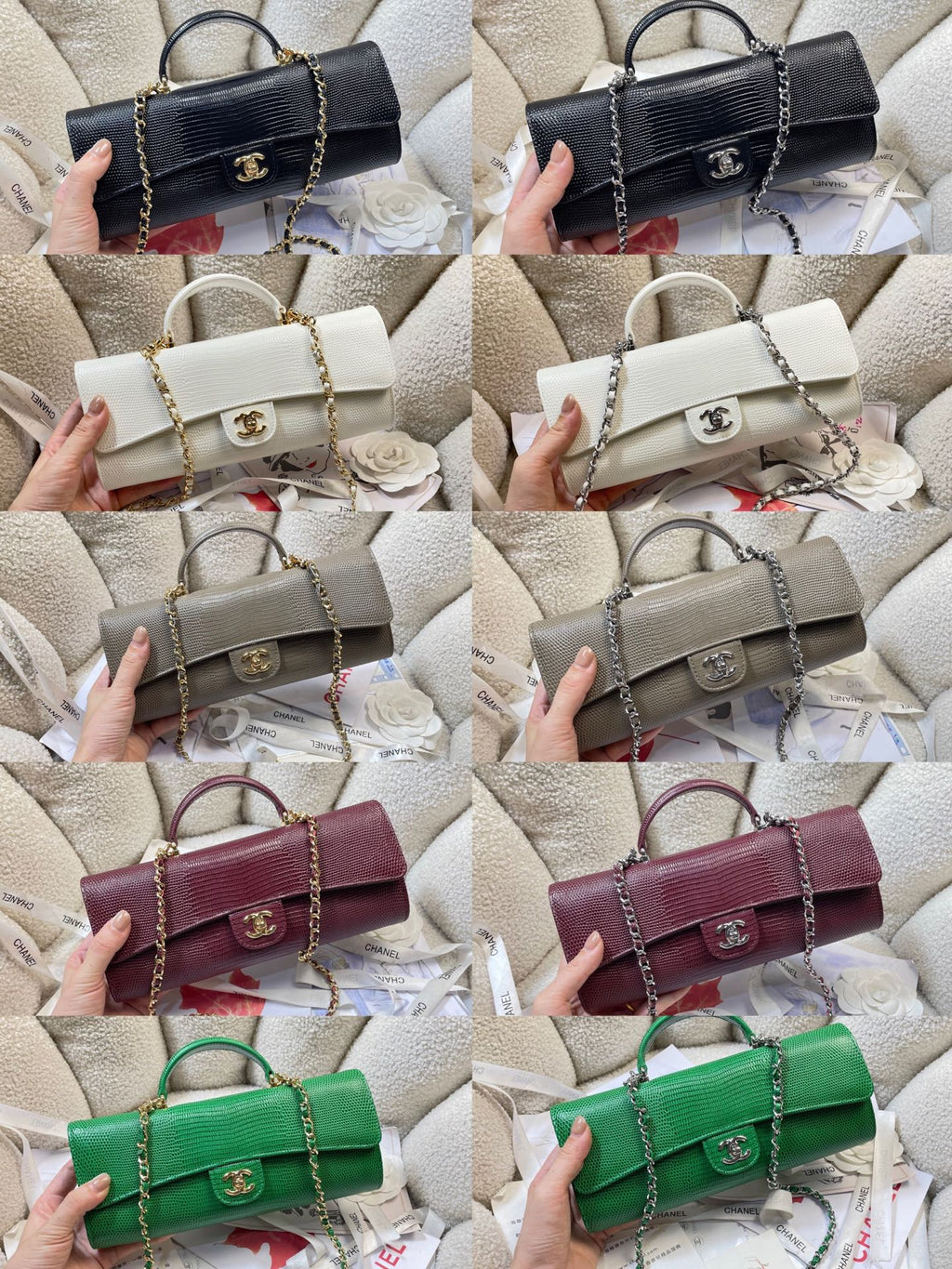 2026 Lizard-Embossed Top Handle Bag 25cm Leather