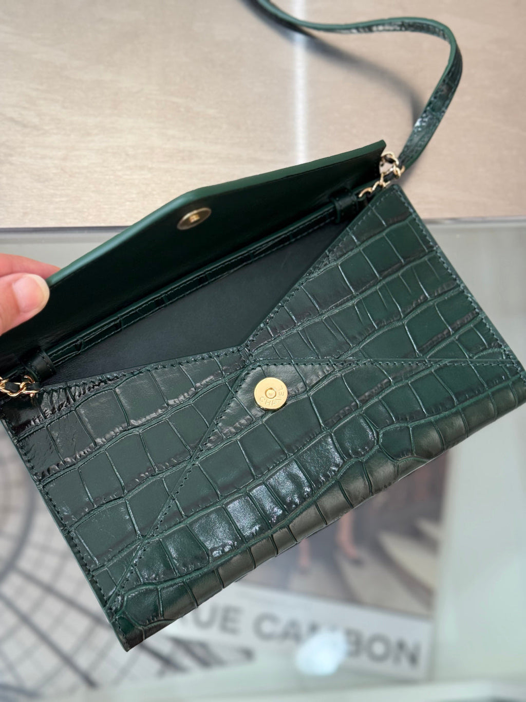 2026 Clutch With Strap 21.5cm Crocodile-embossed Calfskin