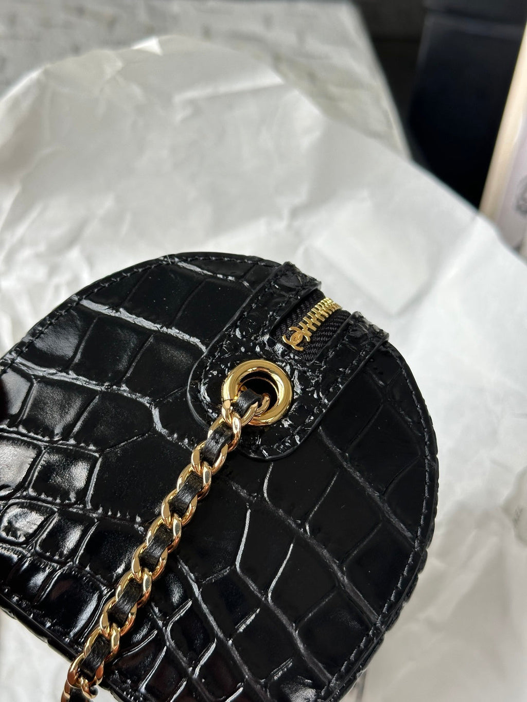 2026 Crocodile Embossed Bowling Bag 18.5cm Leather