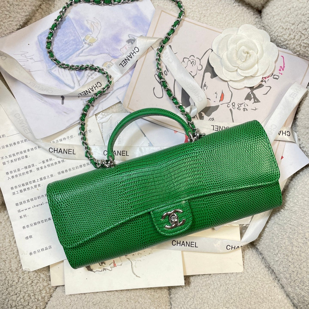 2026 Lizard-Embossed Top Handle Bag 25cm Leather