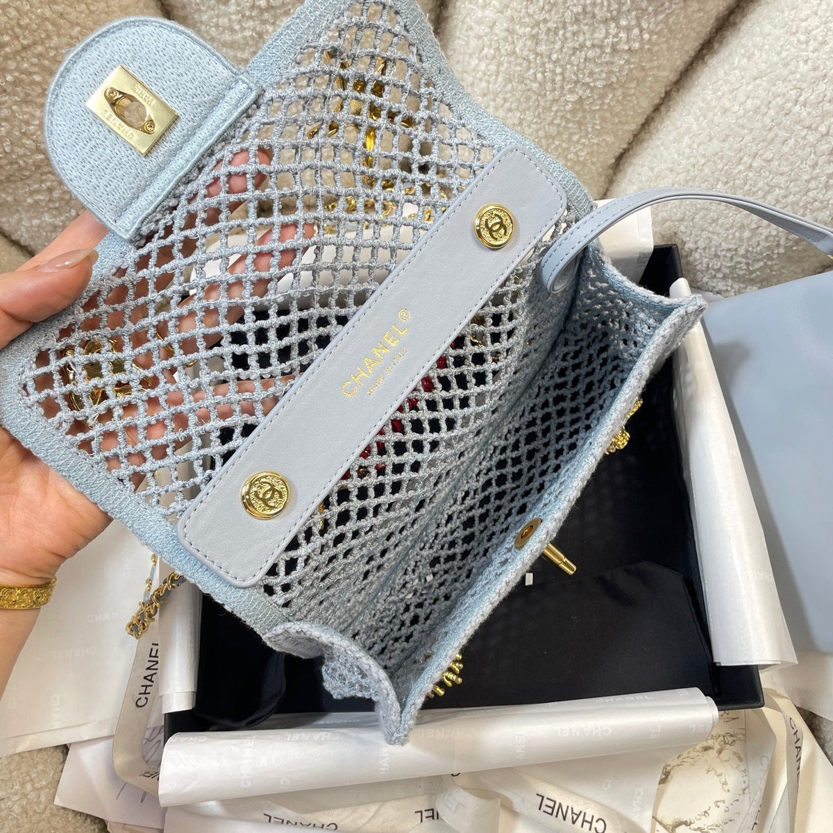 2026 Charm Flap Bag 21cm Woven Leather