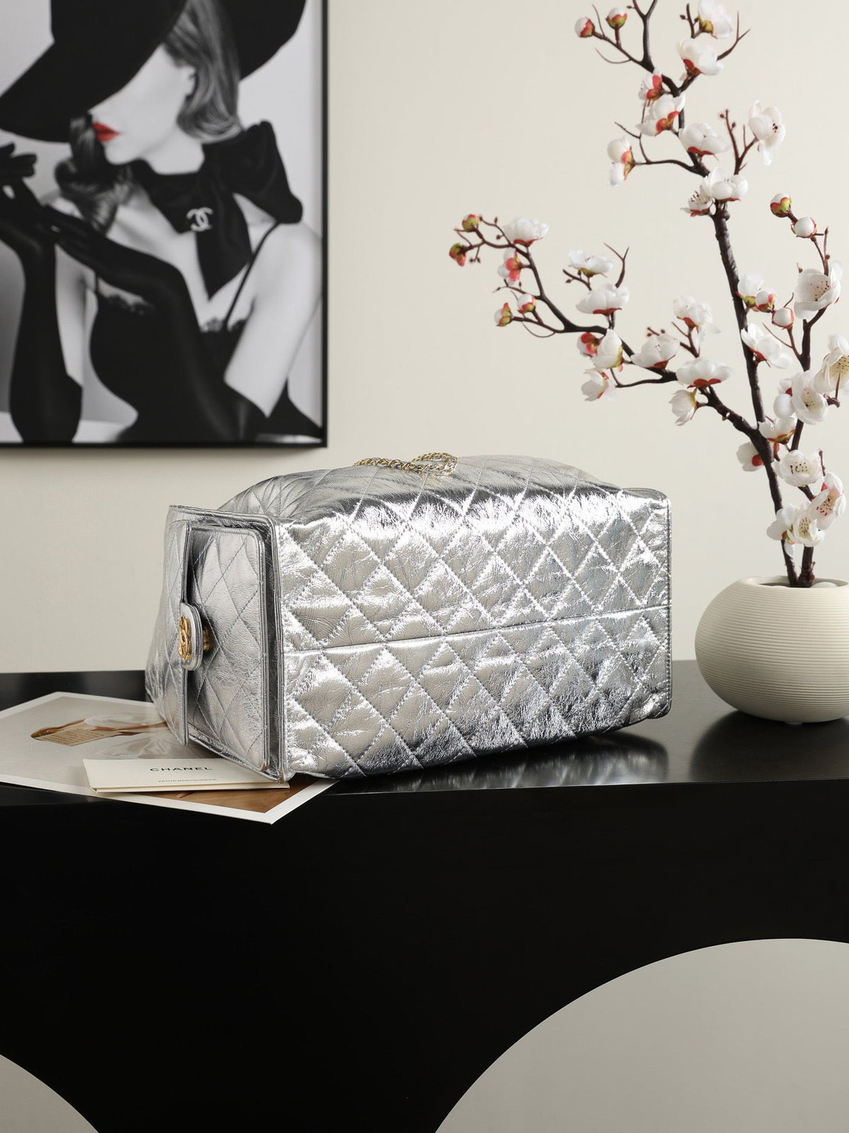 2026 Hobo Bag 40cm Silver and Gold Mettalic Leather