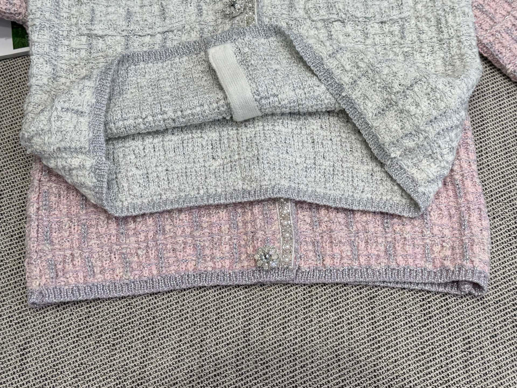 Tweed Beaded Coat Pink White Cotton Acrylic 251307