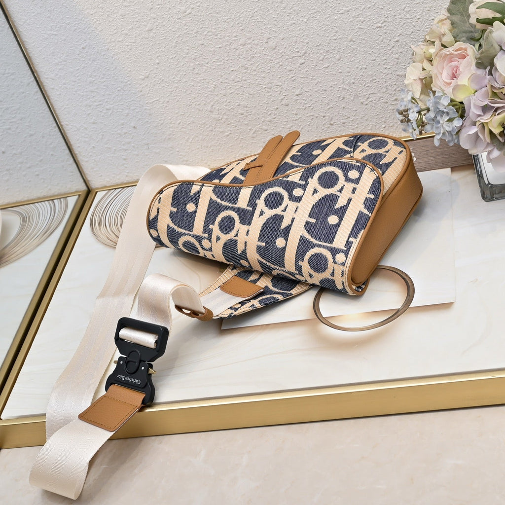 2026 Saddle Oblique Bag 28.6cm Blue Brown Denim Calfskin
