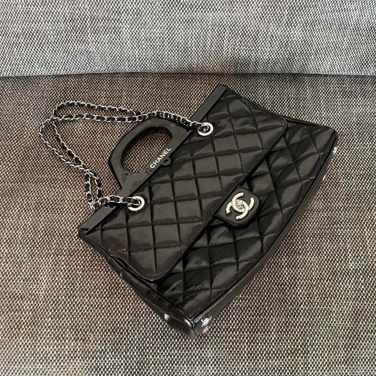 2026 CC Delivery Tote Bag 30cm Black Glossy Calfskin
