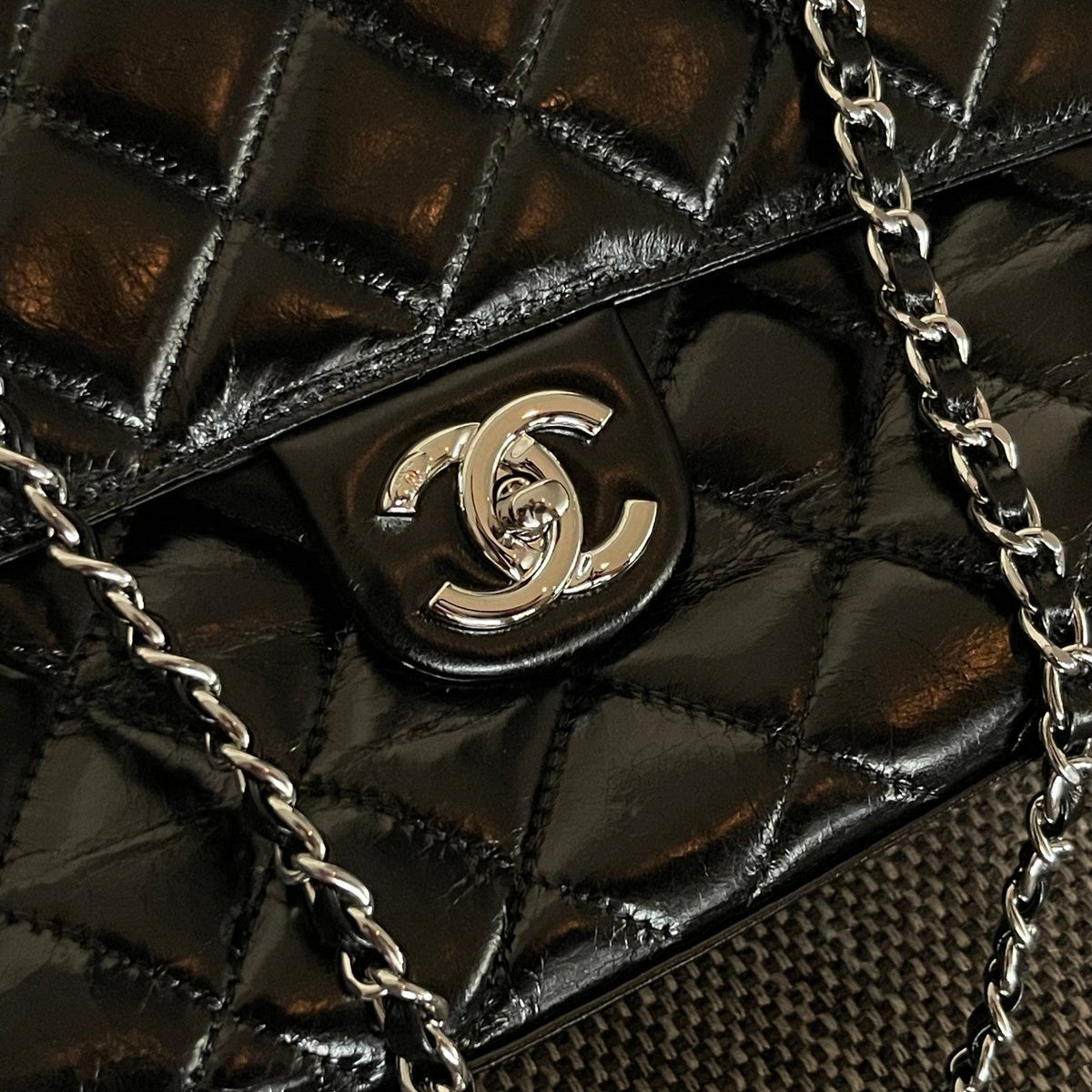 2026 CC Delivery Tote Bag 30cm Black Glossy Calfskin