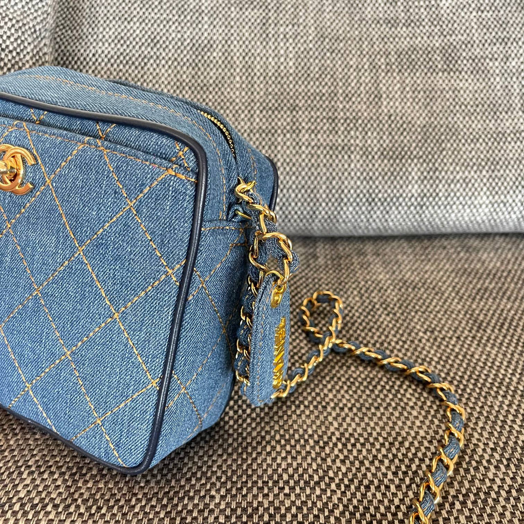 2026 Camera Bag 17.5cm Blue Denim Leather