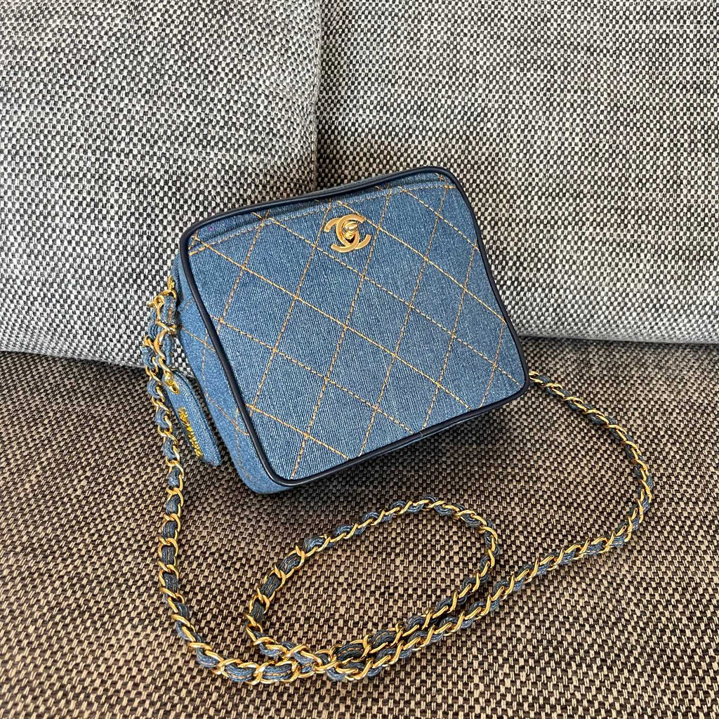 2026 Camera Bag 17.5cm Blue Denim Leather