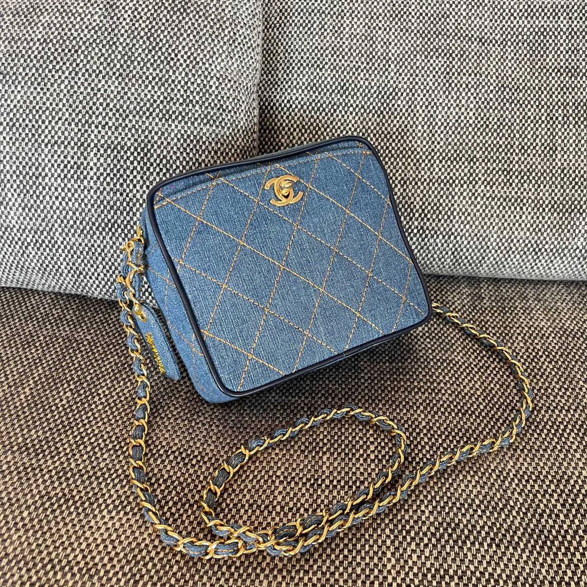 2026 Camera Bag 17.5cm Blue Denim Leather