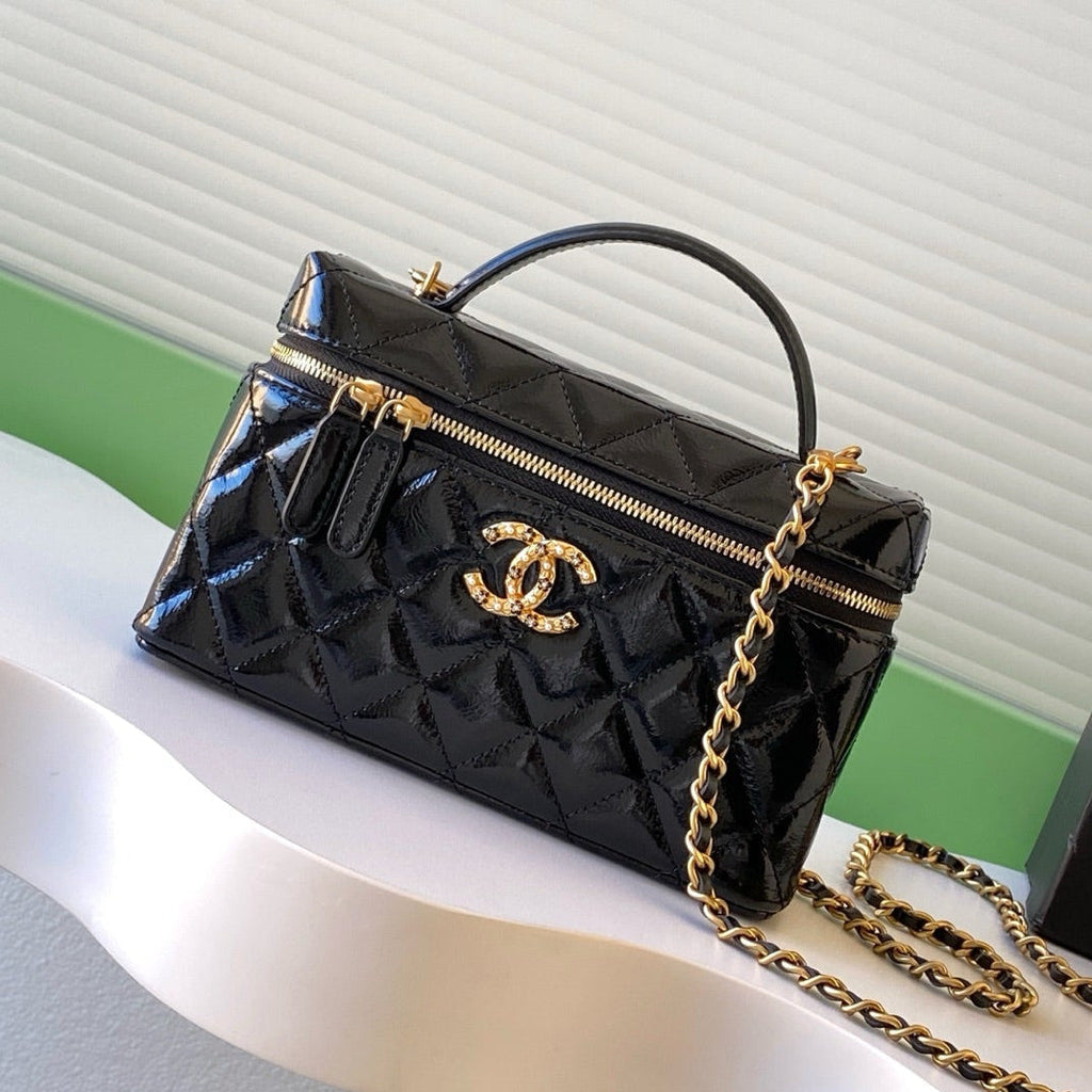 2026 Vanity Case Bag 19.5cm Black Patent Leather