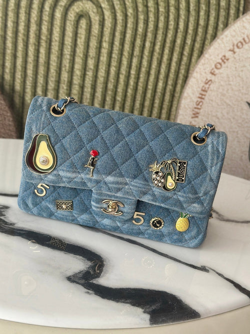 2026 Coco Cuba Charms Flap Bag Canvas Denim Leather