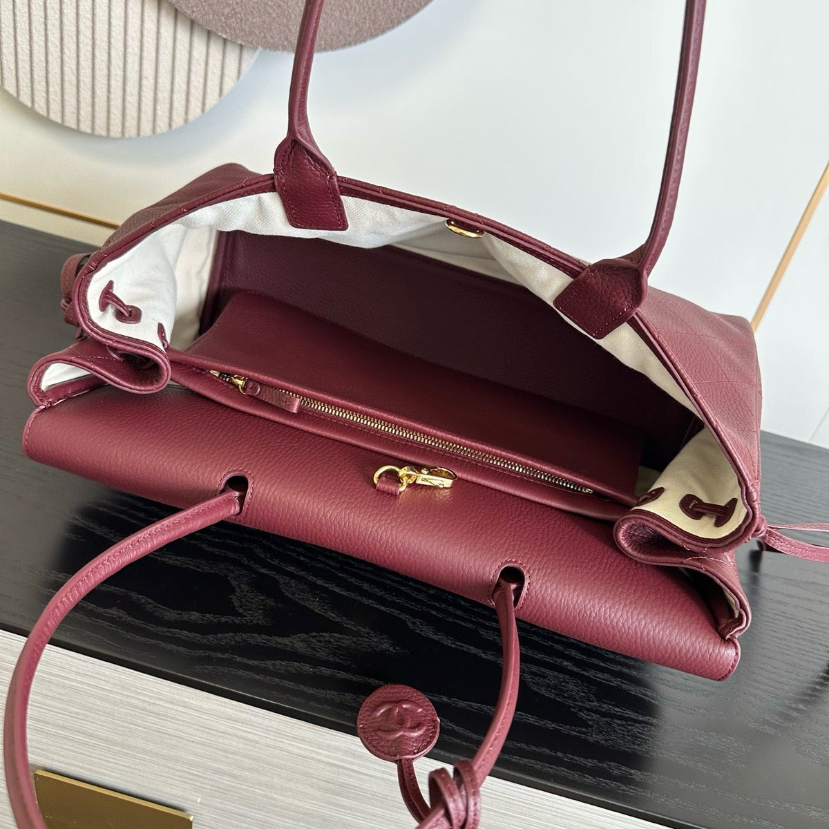 2026 Shopping Bag 38cm Burgundy And Brown Calfskin