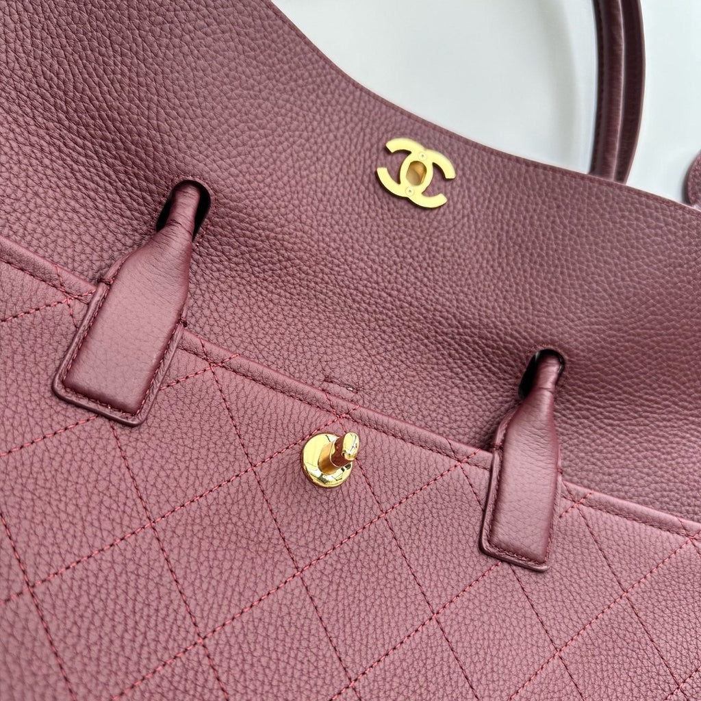 2026 Shopping Bag 38cm Burgundy And Brown Calfskin