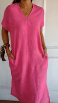 V-neck Short-sleeved Loose Dress