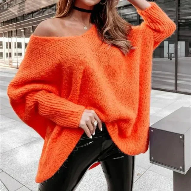 V-neck strapless knitwear casual sweater women