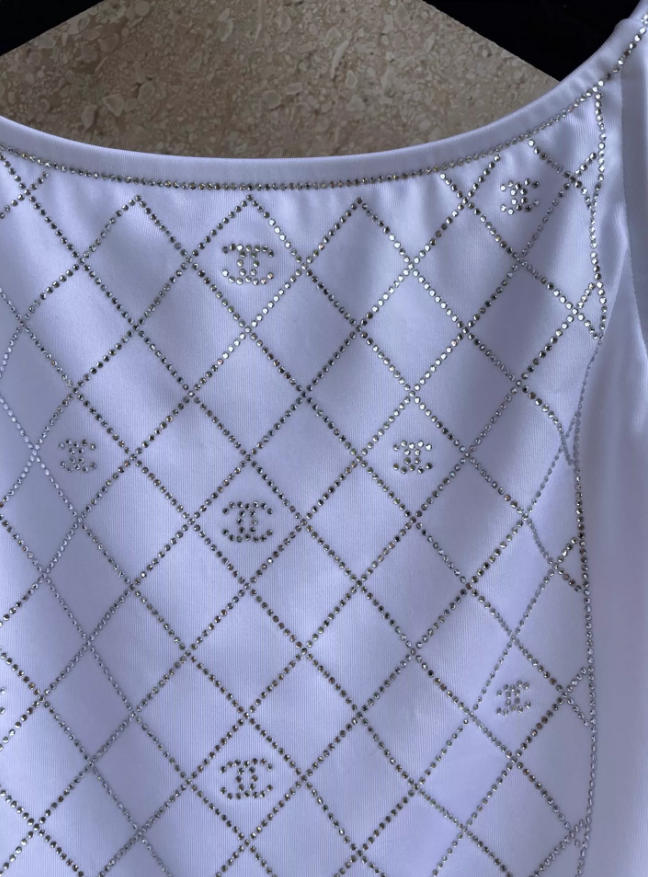Classic White Rhinestone Swimsuit