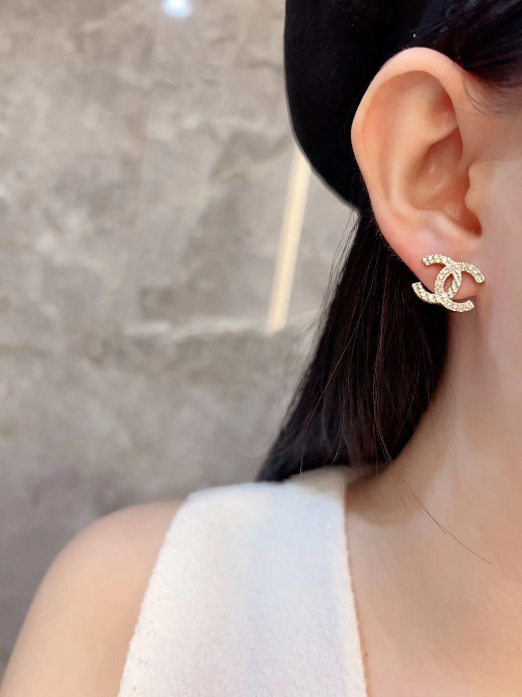 C HALF DIAMONDS GOLD EARRINGS