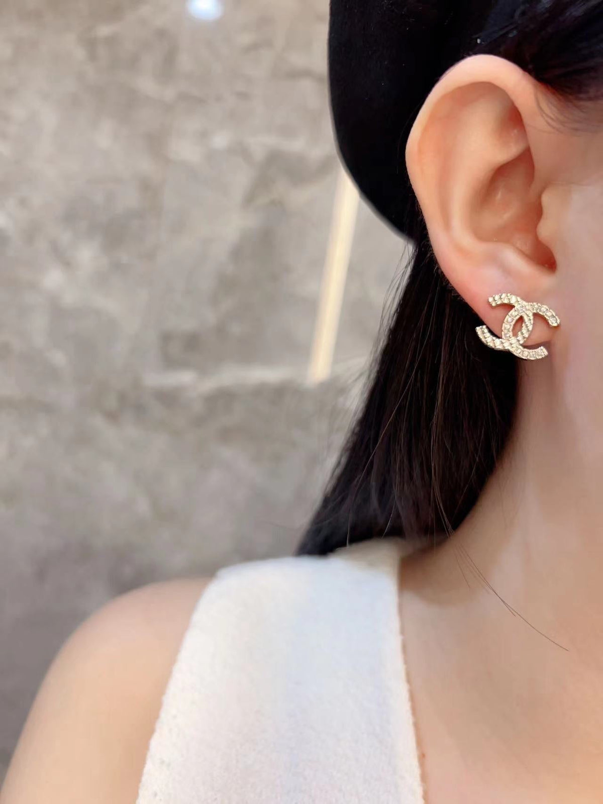 C HALF DIAMONDS GOLD EARRINGS