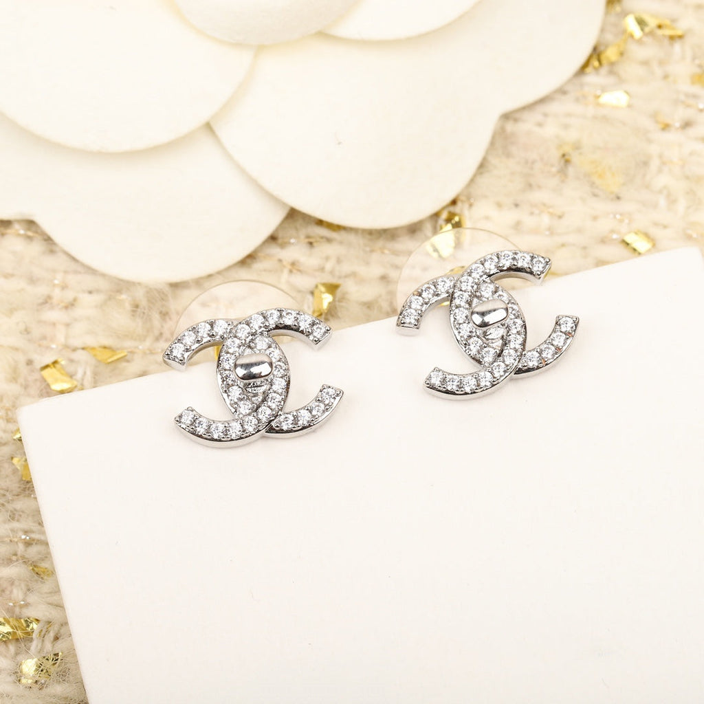 C SMALL SILVER DIAMOND EARRINGS