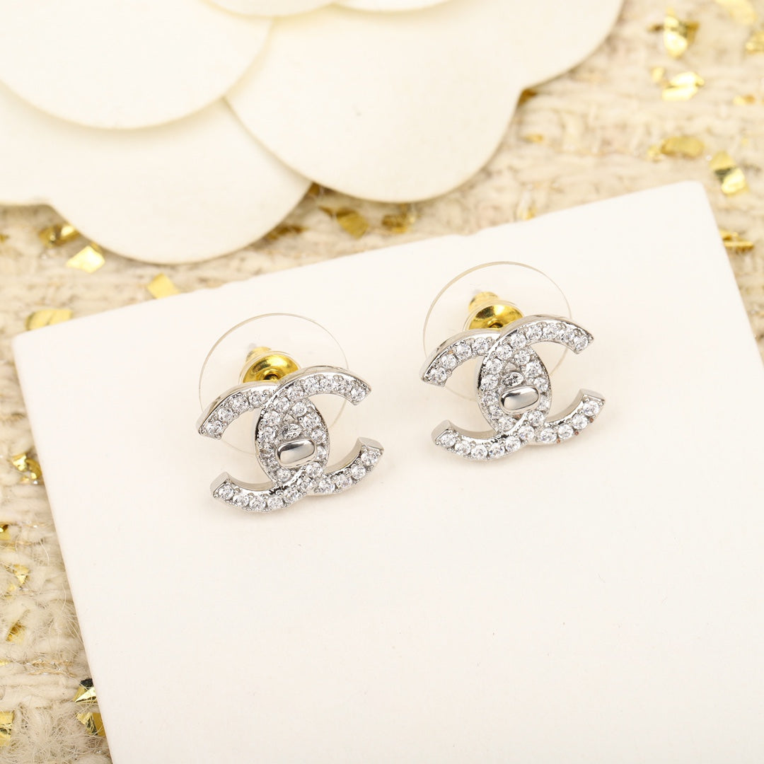 C SMALL SILVER DIAMOND EARRINGS