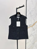 Fashion Classic Tweed Vest with Double Pockets