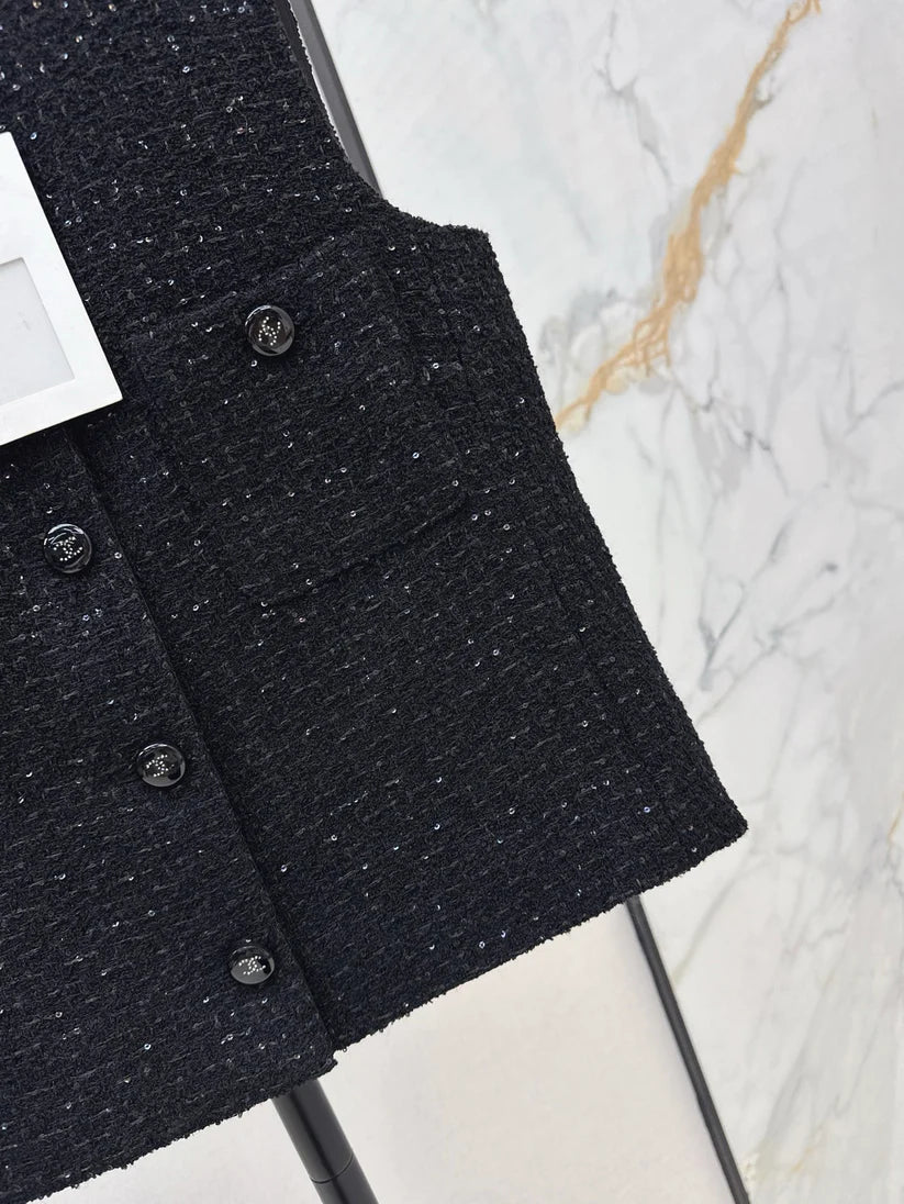 Fashion Classic Tweed Vest with Double Pockets